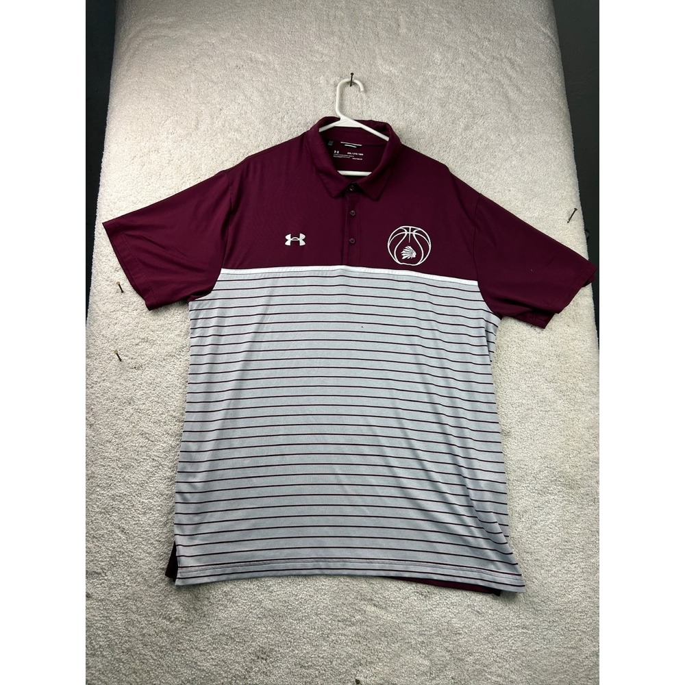 Under Armour Men's Polo Shirt Maroon Gray 2XL HeatGear‎ Loose Fit Osage Beach MO